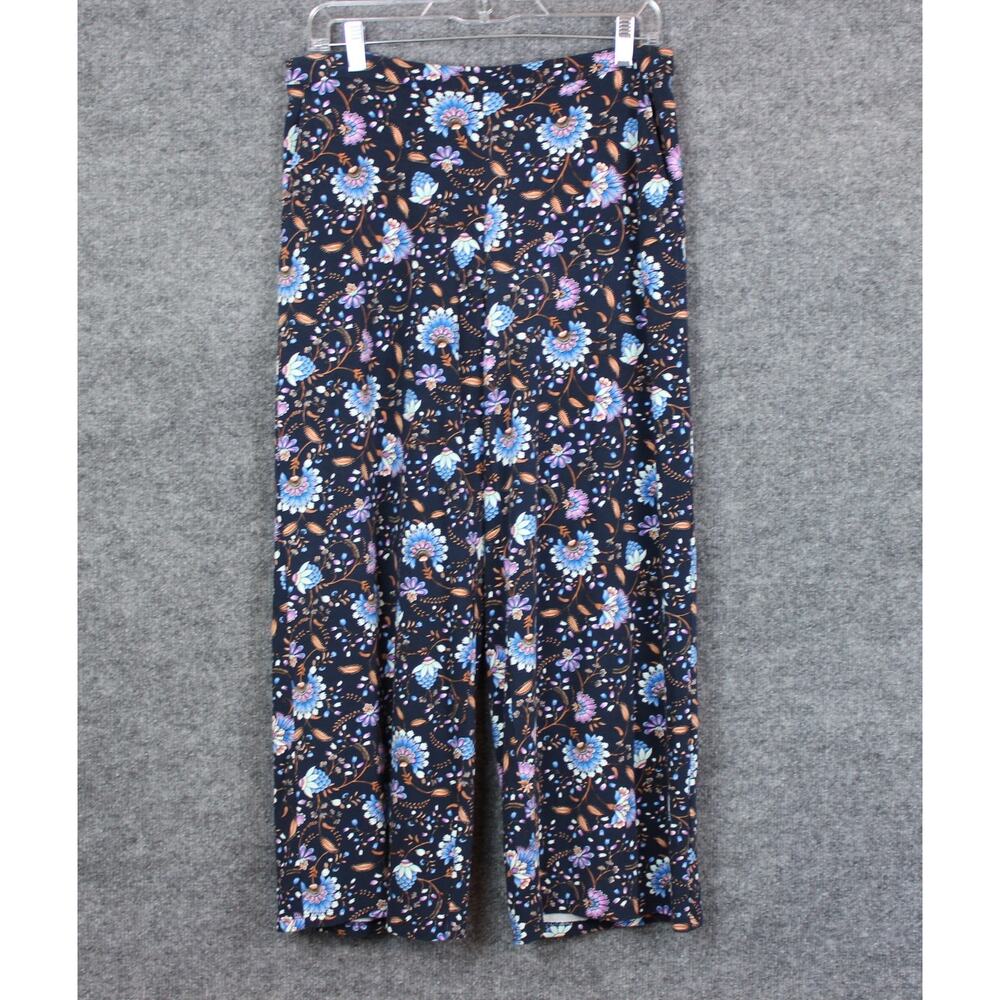 J Jill Wherever Collection Cropped Palazzo Pants Women's Small Floral Blue White
